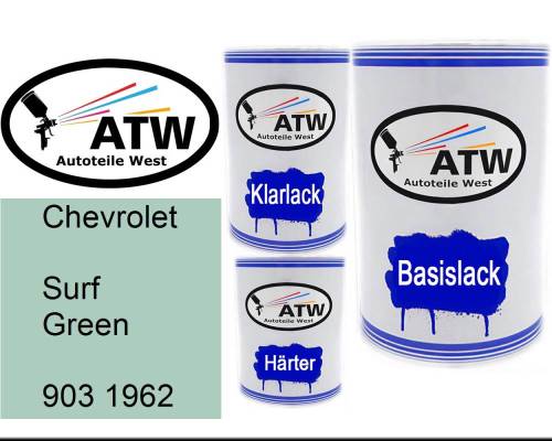 Chevrolet, Surf Green, 903 1962: 500ml Lackdose + 500ml Klarlack + 250ml Härter - Set, von ATW Autoteile West.
